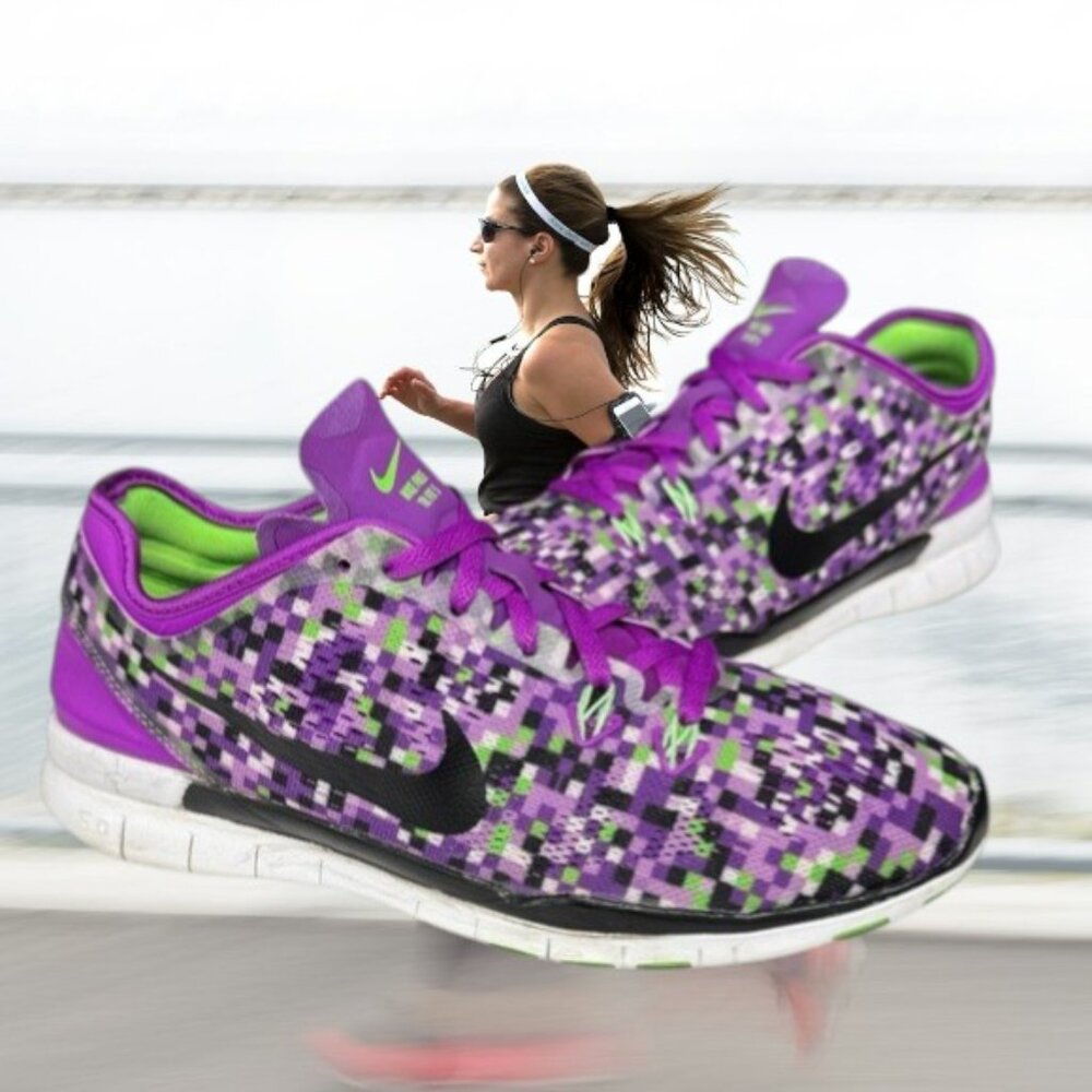 Nike Free TR Fit Purple Black Green #704695-502 Women's Running Shoes Size US 8